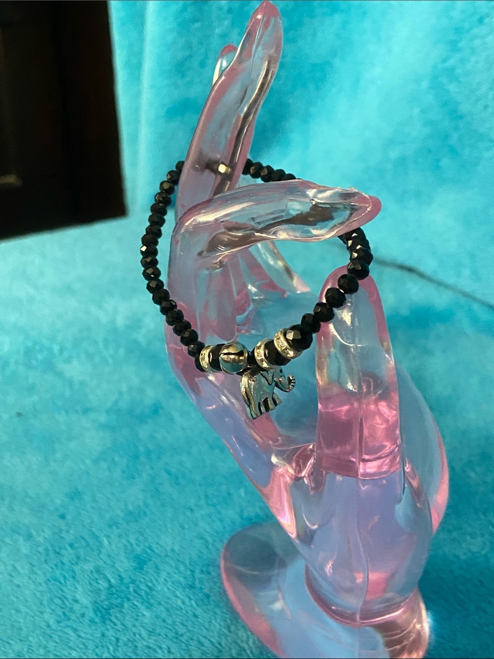 Black Beaded Elephant Charm Stretch Bracelet - Women's Jewelry